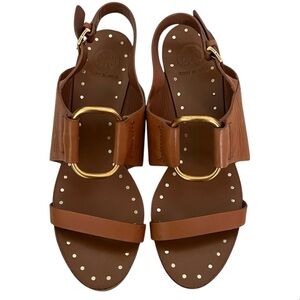 Tory Burch Ravello Women's Studded Platform Wedge Leather Sandal Size 8